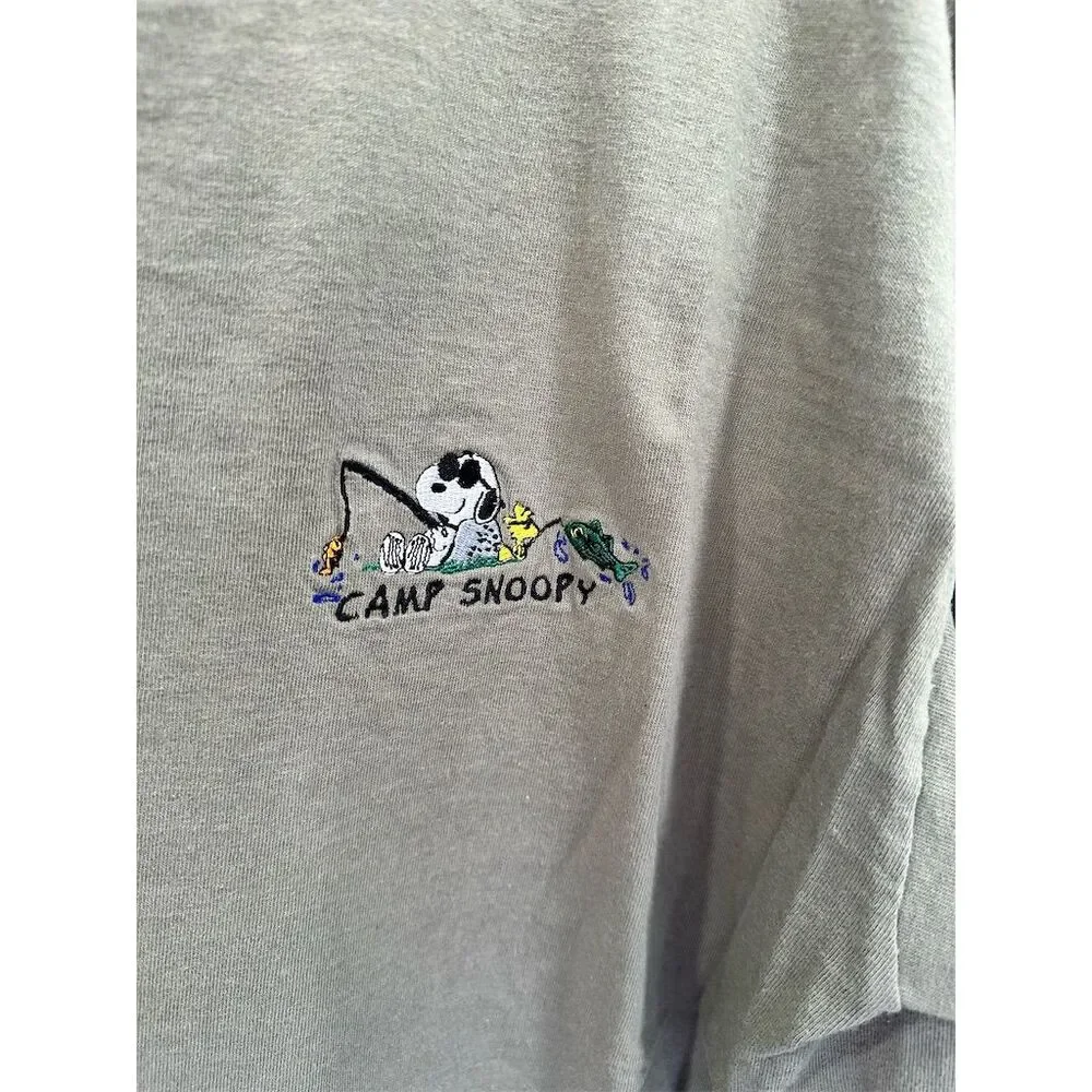 Vtg Camp Snoopy Peanuts T-Shirt Sz XL Green Graphic Short‎ Sleeve embroidered